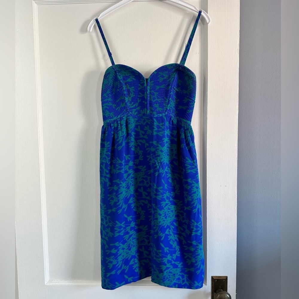 Anthropologie Maeve Blue Green Silk Dress - Picture 5 of 10